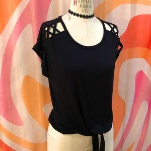 Flowy Black Jersey Top With Corset Sleeves
